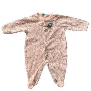 Vintage-Style Baby Girl Footed Pajama with Floral Print & Bow (3-6 Months)